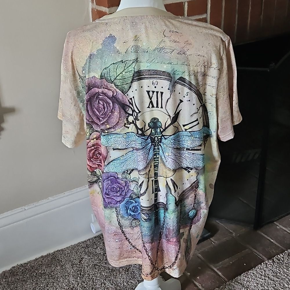 Dragonfly and Roses Graphic T-Shirt - Picture 2 of 6